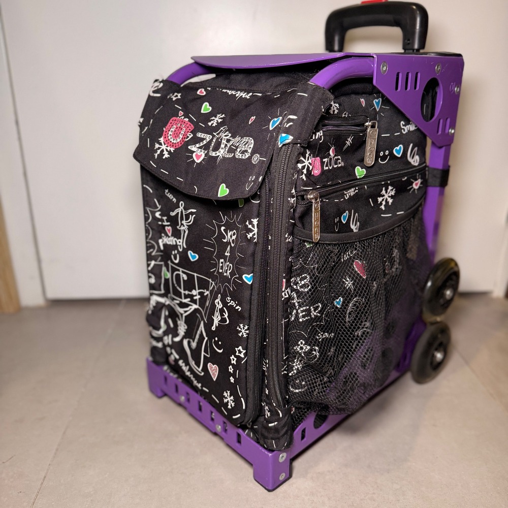 Zuca Sport Rolling Bag SK8 4 EVER Skating Black Purple Frame Light Wheels Doodle